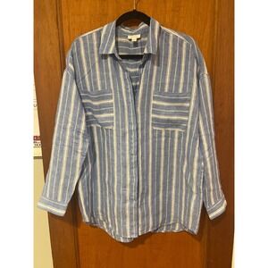 J. Jill linen button down shirt Medium blue white stripe‎ collared